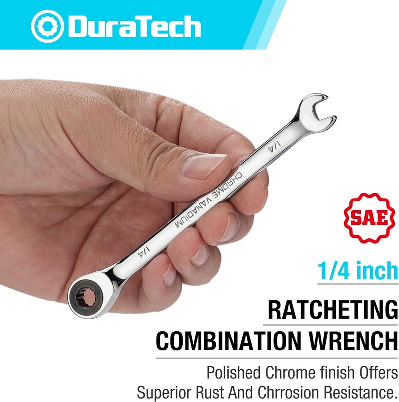 DURATECH 1/4" Ratcheting Combination Wrench, SAE, 72-Tooth, 12-Point, CR-V Constructed with Mirror Polish - Image 2